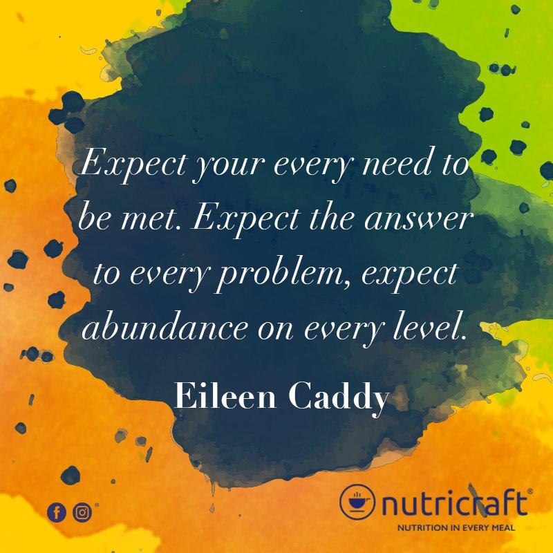 Expect your every need to be met. Expect the answer to every problem, expect abundance on every level. - Eileen Caddy