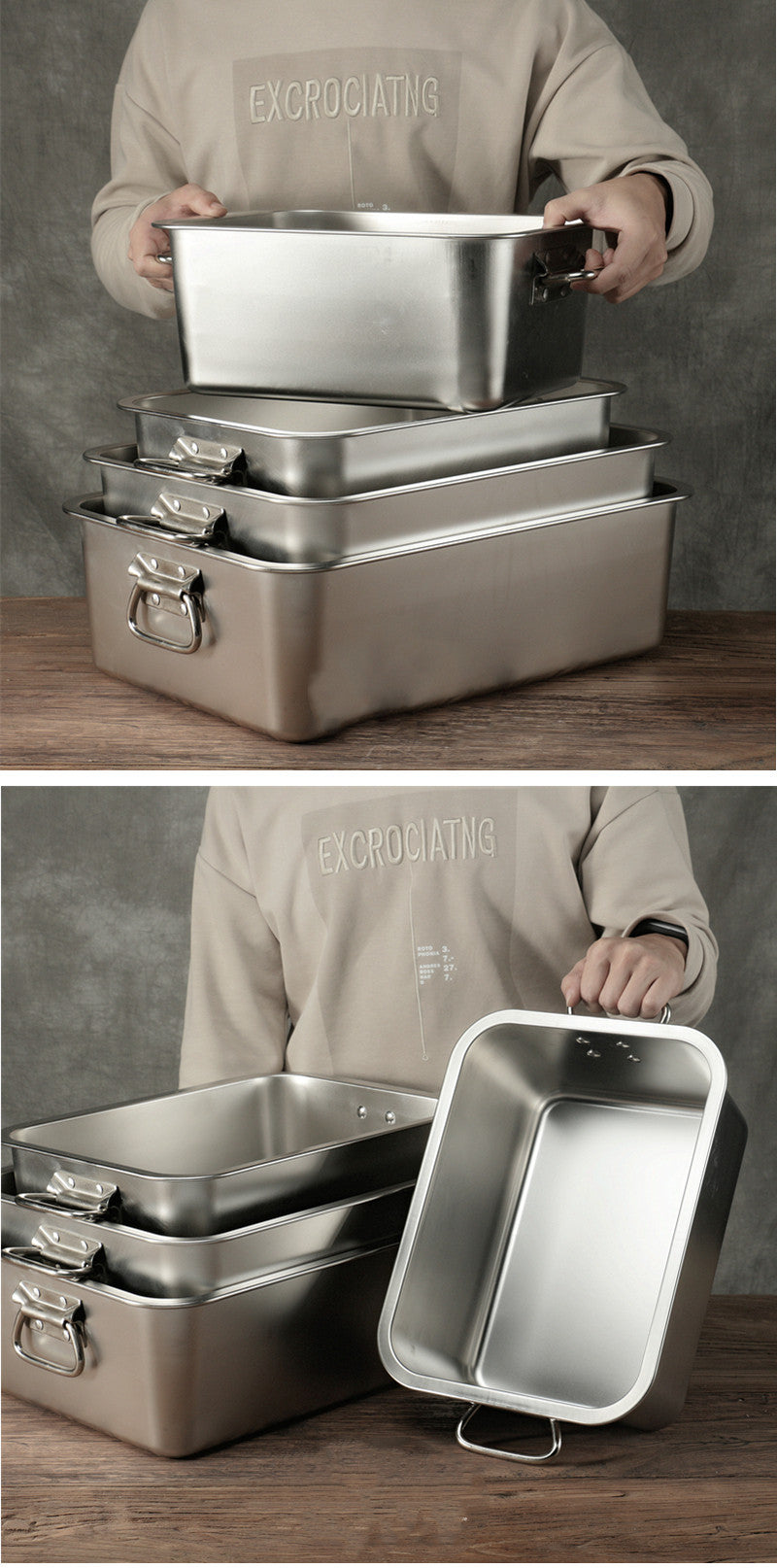 Stainless Steel Food Turnover Square Basin With Lid And Handle